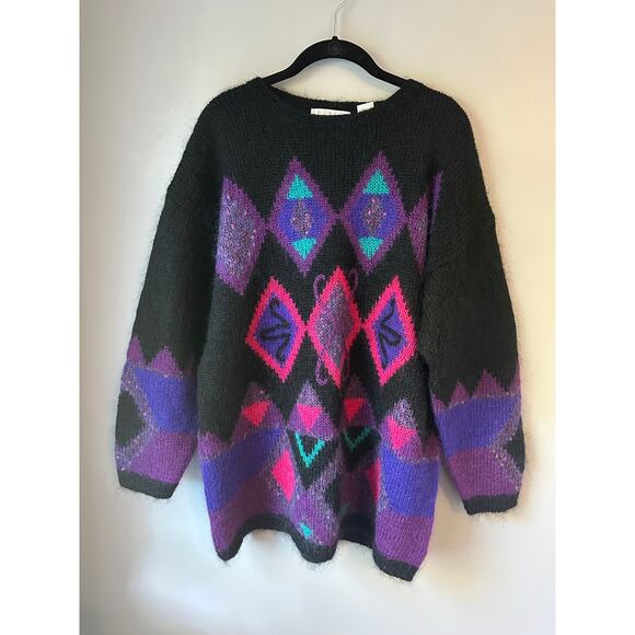 Vintage Sweaters - Vintage Segrets Sun Prints Mohair Wool Blend Colorful Abstract Sweater